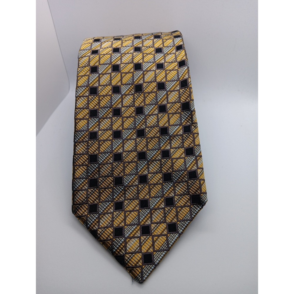 Kolte Italy Tie Men's 100% Silk Gold Blue Geometric Handmade Classic‎